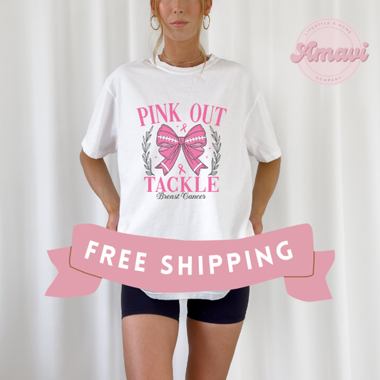 Pink Out Tackle Football Breast Cancer Awareness Coquette Comfort Colors Unisex Adult Tee