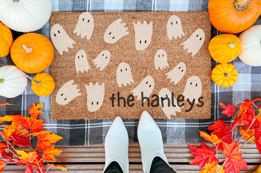 Cute Ghosts with Family Name Custom Doormat