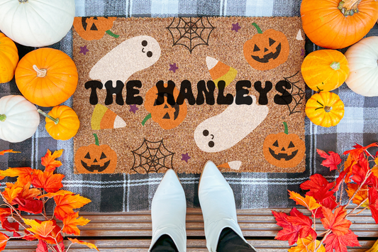 Halloween with Family Name Custom Doormat