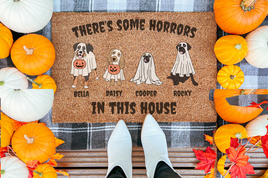 There's Some Horrors In This House Funny Dog Custom Halloween Doormat