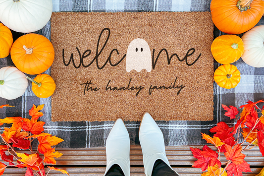 Welcome Ghost with Family Name Custom Doormat