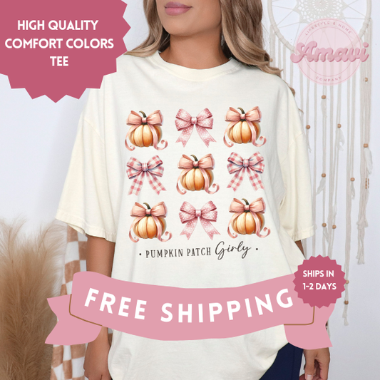 Pumpkin Patch Girly Coquette Style Plaid Comfort Colors Adult Unisex Tee