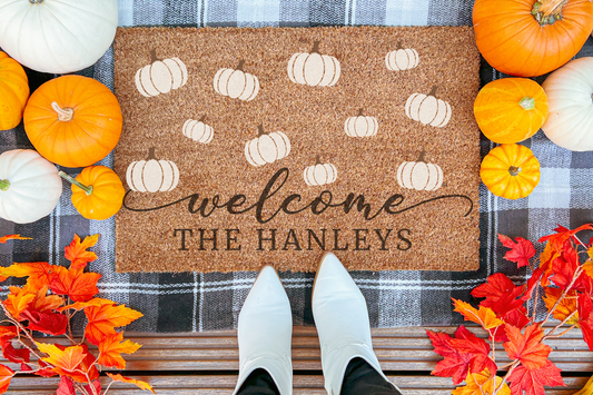 Welcome White Pumpkins Family Doormat