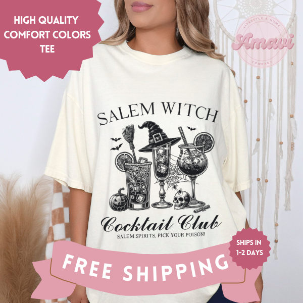 Salem Witch Cocktail Club Funny Halloween Comfort Colors Adult Unisex Tee