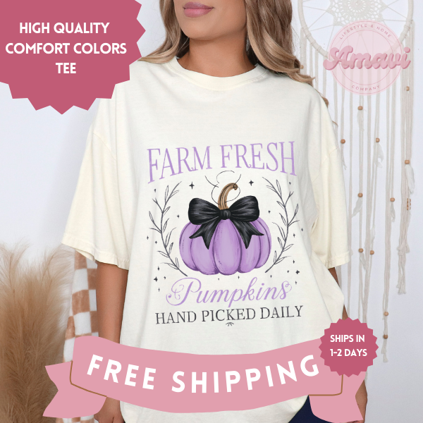 Farm Fresh Purple Pumpkin Coquette Style Comfort Colors Adult Unisex Tee