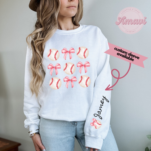 Baseball Coquette Crewneck Sweatshirt with Custom Name Option