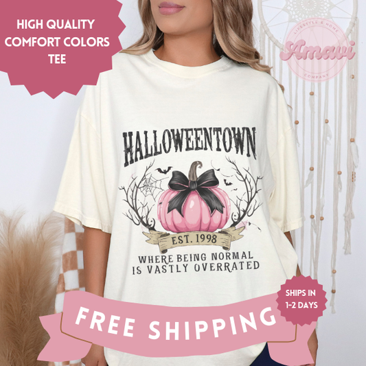 Halloweentown with Pink Pumpkin Coquette Style Comfort Colors Adult Unisex Tee