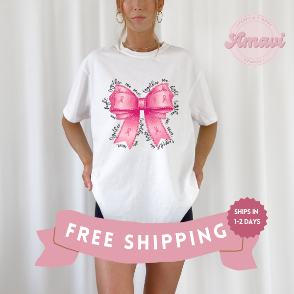 Breast Cancer Coquette Bow Tee, Comfort Colors Unisex Tee