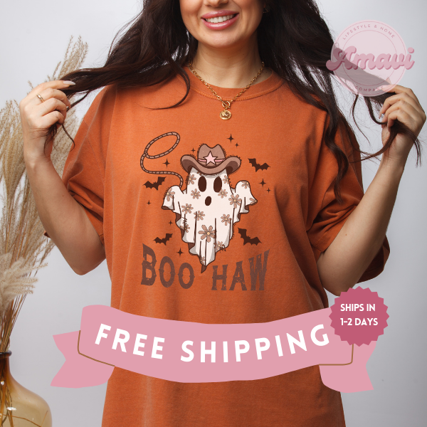 Boo Haw Funny Ghost Halloween Western Comfort Colors Adult Unisex Tee