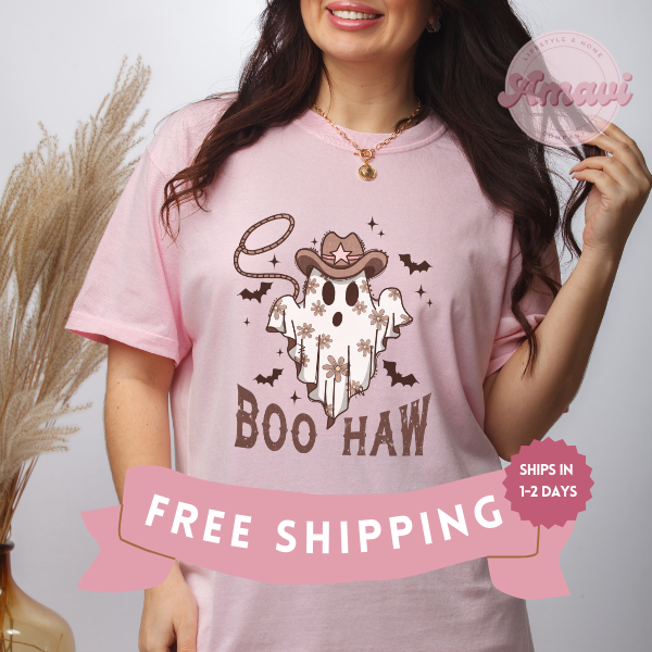 Boo Haw Funny Ghost Halloween Western Comfort Colors Adult Unisex Tee