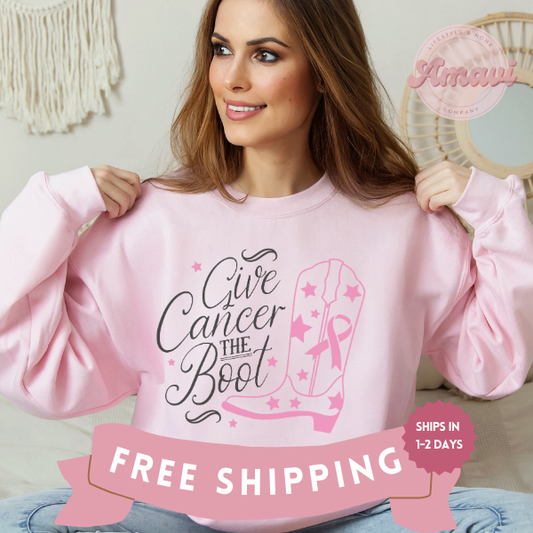 Give Breast Cancer The Boot Awareness Crewneck Sweatshirt Sweater